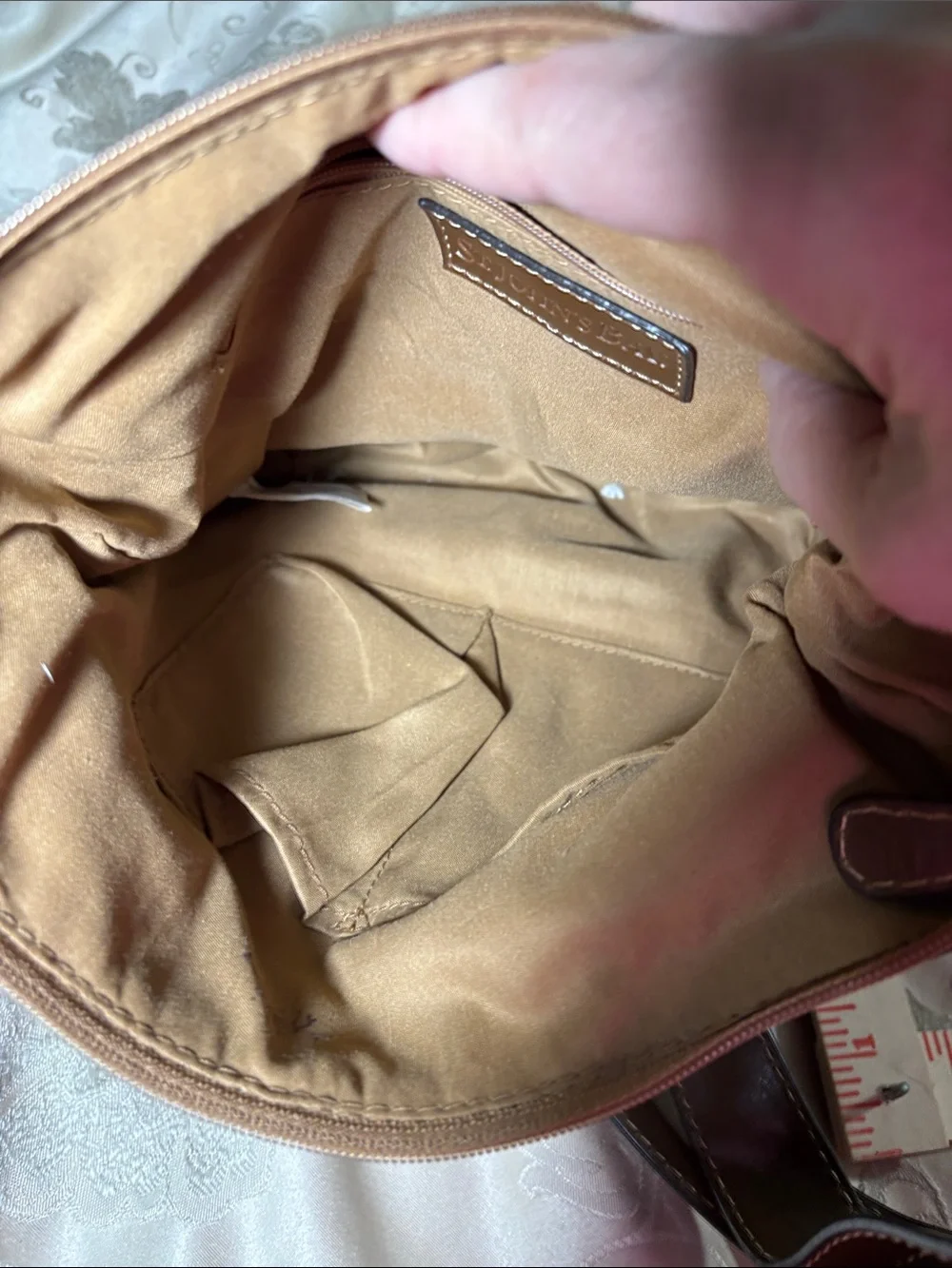 St. John's Bay Brown Canvas and Dark Brown Faux Leather Messenger Bag